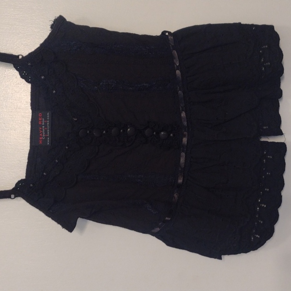 VINTAGE RARE Heavy Red Couture Noir Gothic Black Cotton Cami Size XS